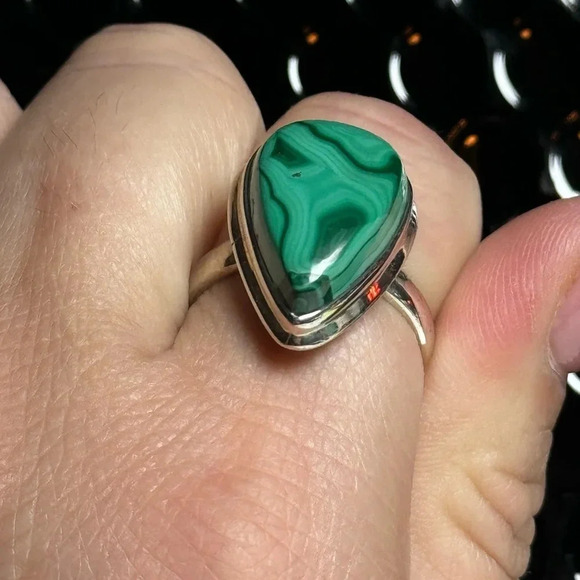 Malachite Ring | Natural Gemstone | 925 Sterling Silver | Size 11 | Jewelry - Picture 9 of 12